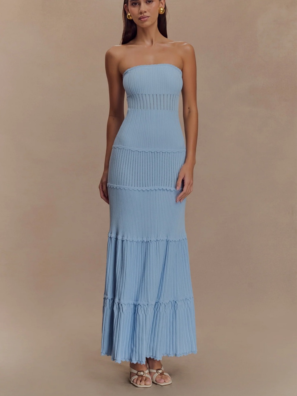 Meshki Finley Pointelle Knit Maxi Dress - Light Blue